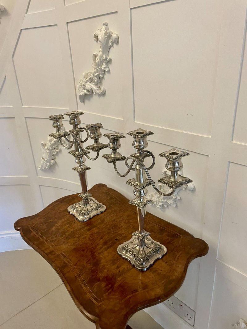 Pair of Antique Edwardian Quality Silver Plated Candelabras - Image 3